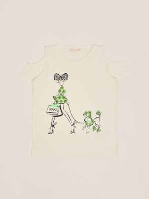T-shirt bambina in cotone stretch Bianco-Verde Liu Jo