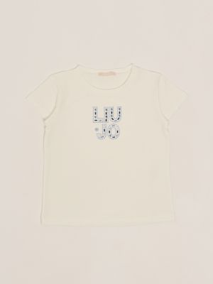 T-shirt en coton extensible pour fille Blanc-Bleu Liu Jo