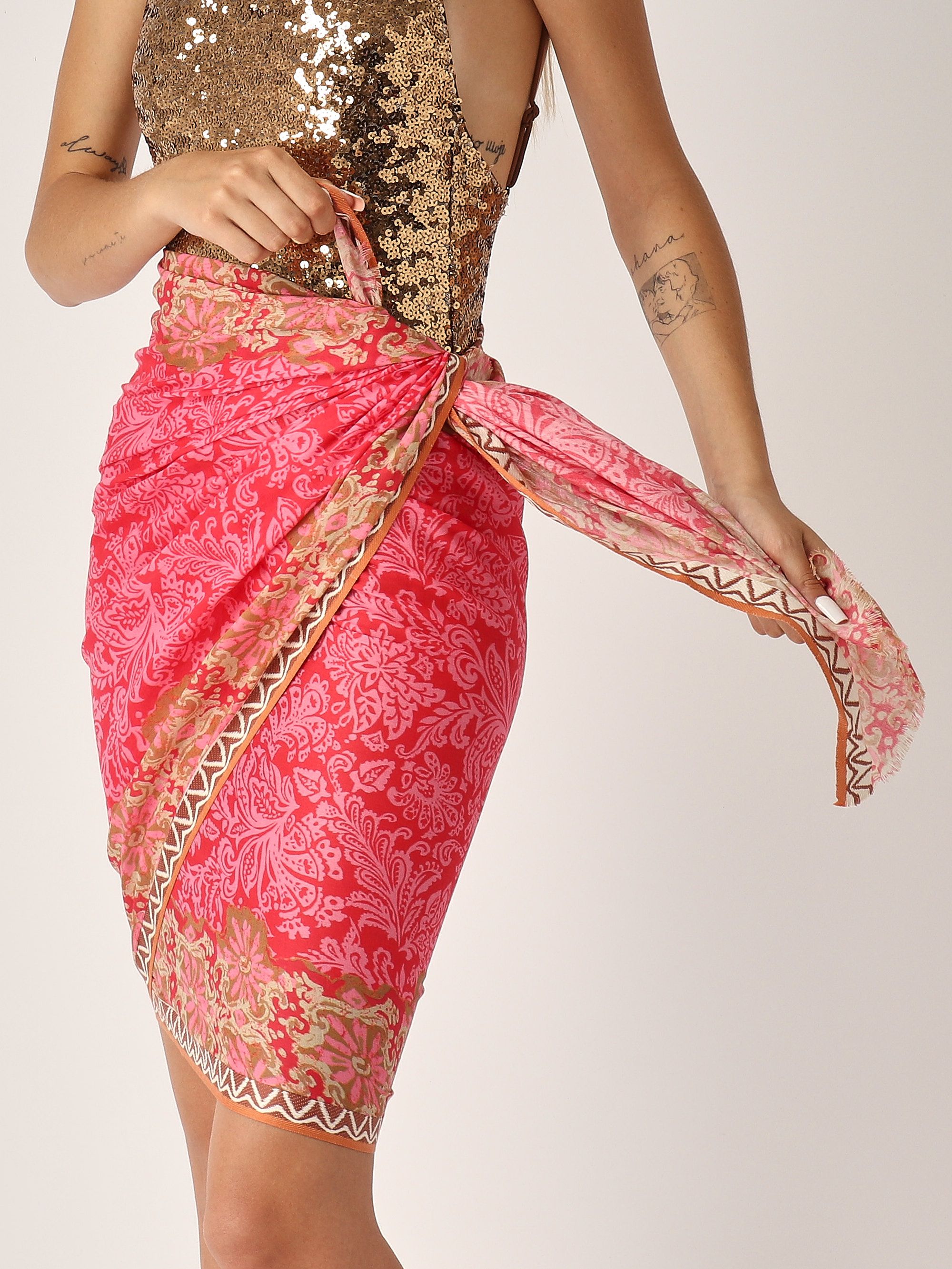 Women's cotton pareo ic008910202 Pink-Beige | Caposerio.com