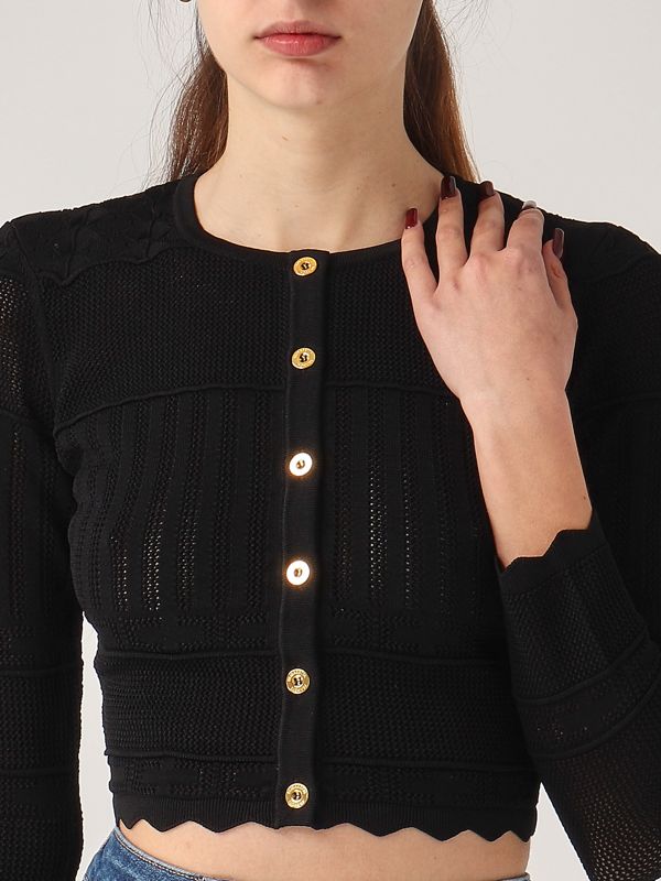 299 ELISABETTA FRANCHI  カーディガン 40 Elisabetta Franchi - Cardigan with Logoed Edges - Black - Pullover
