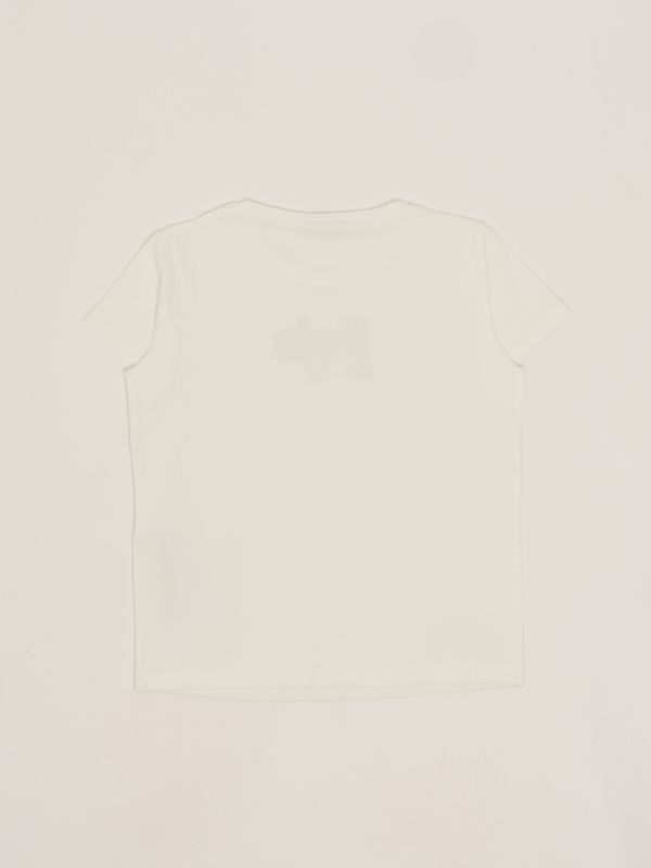 T-shirt bambina in cotone stretch ga5019j5003 Bianco-Corallo