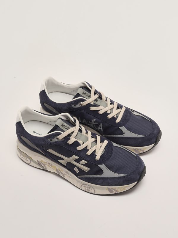 2. Zapatillas de hombre Moerun 7306 en piel y tejido Azul marino-Blanco Premiata moe07306