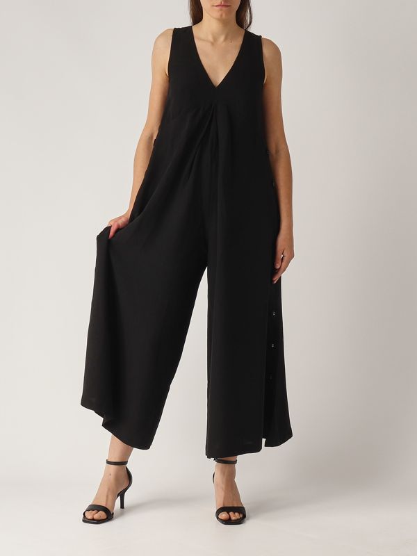 Linen-blend jumpsuit for women m5ei02 Black | Caposerio.com