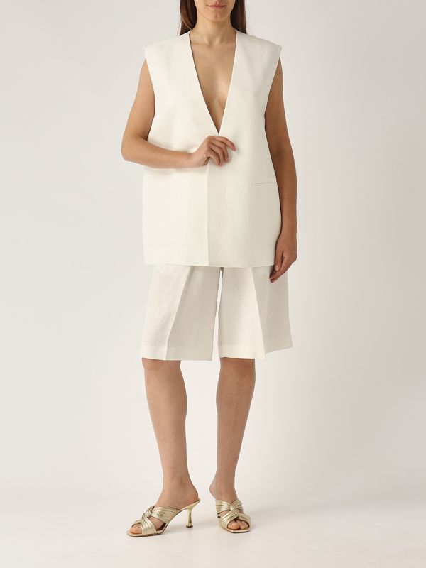 5. Bermuda donna in misto lino Bianco Meimeij m5ei07