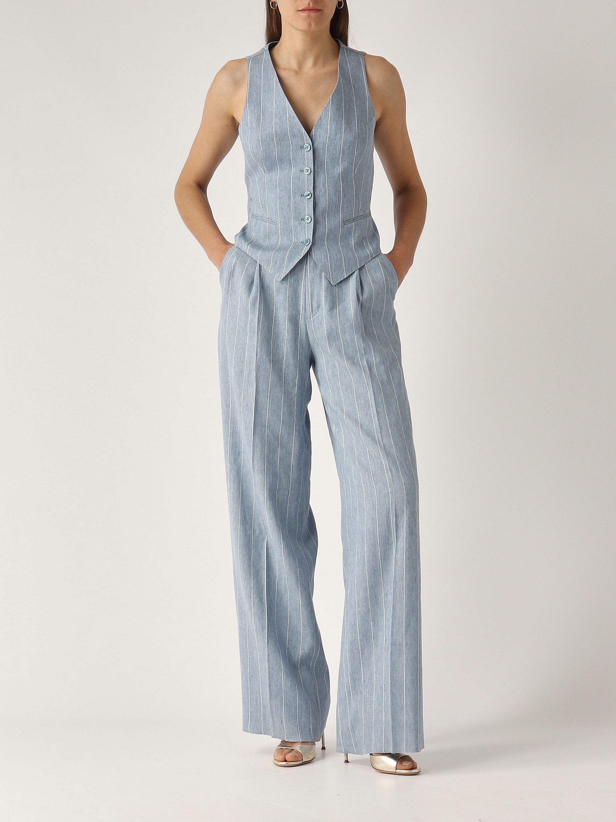 P-Ebony linen and stretch cotton trousers for women 340299p