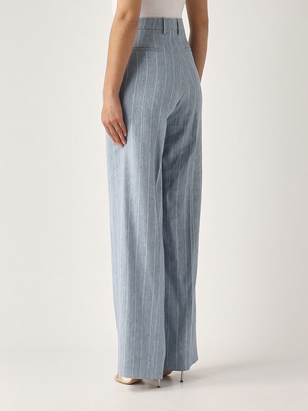 3. Pantalone donna P-Ebony in lino e cotone stretch Celeste-Bianco Tagliatore 340299p-ebony