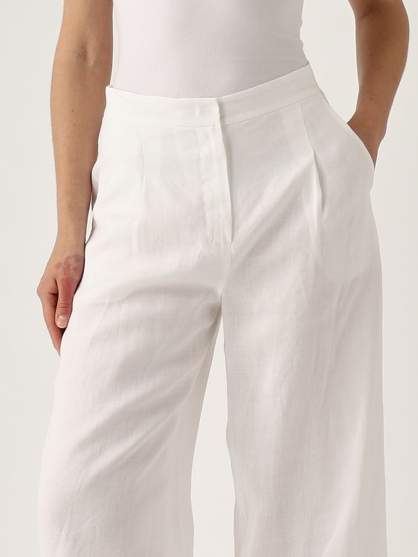 Dazzy women's pants in ramie 2516131092600 White | Caposerio.com