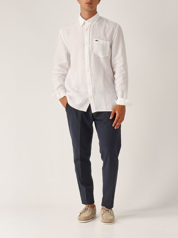 5. Camicia uomo in lino Bianco Lacoste ch5692
