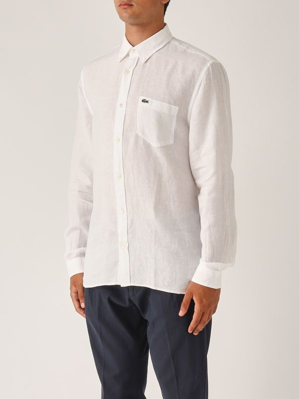 2. Camicia uomo in lino Bianco Lacoste ch5692