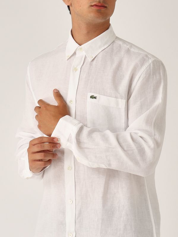 4. Camicia uomo in lino Bianco Lacoste ch5692