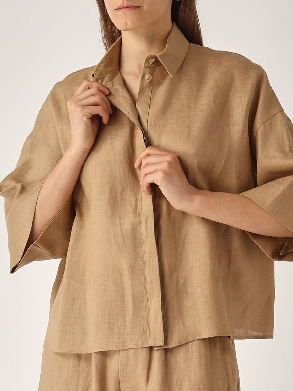 MM Max Mara Mirano linen shirt for women - Camel | Caposerio.com