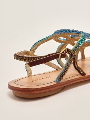 5. Capri Cut Shaded leather sandals for women Blue-Multicolor