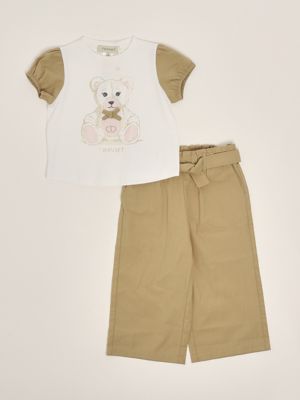 Completo Neonata Moschino - T-shirt E Gonna In Cotone, Bianco Con Teddy Bear, Taglia 9/12 Mesi