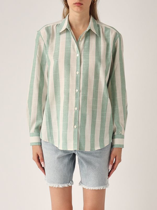 1. Meredith cotton-blend shirt for women Linen Strip Pop V 5310 MC2 Saint Barth mdh001