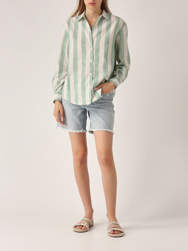 5. Meredith cotton-blend shirt for women Linen Strip Pop V 5310 MC2 Saint Barth mdh001