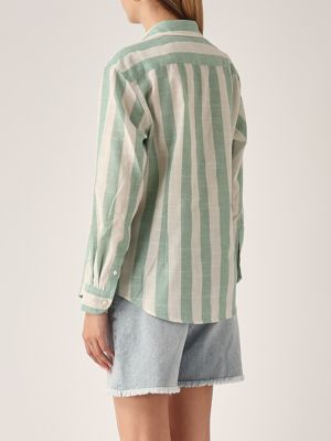 3. Meredith cotton-blend shirt for women Linen Strip Pop V 5310