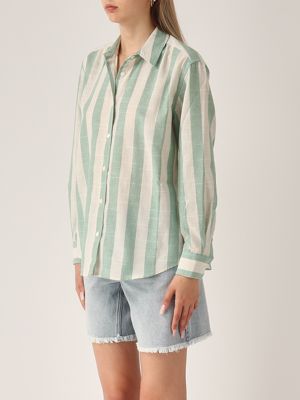 2. Meredith cotton-blend shirt for women Linen Strip Pop V 5310