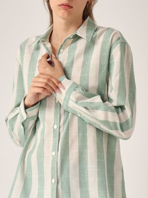 4. Meredith cotton-blend shirt for women Linen Strip Pop V 5310