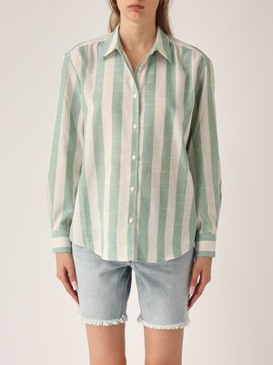 1. Meredith cotton-blend shirt for women Linen Strip Pop V 5310