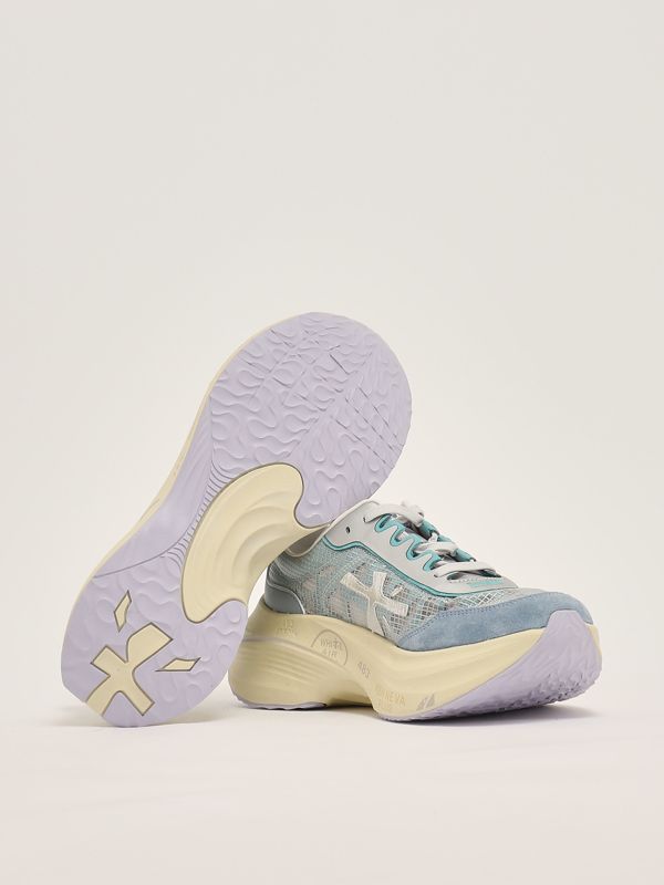 4. Sneakers donna Hill 7506 in pelle e tessuto Celeste Polvere Premiata hill7506