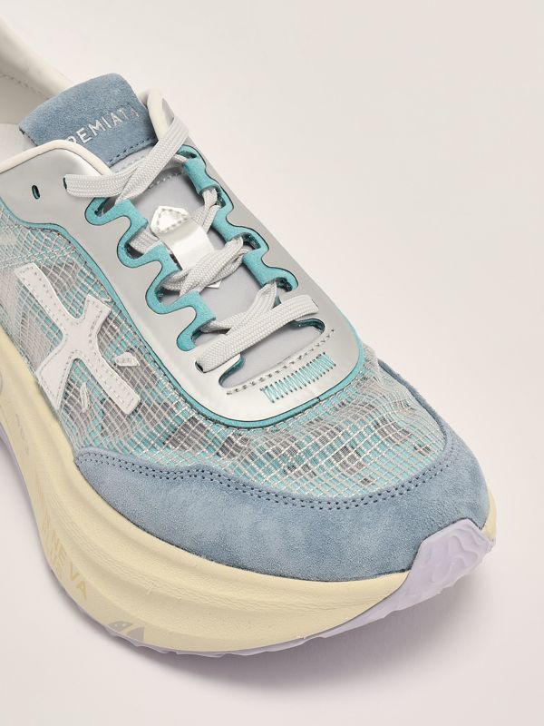 5. Sneakers donna Hill 7506 in pelle e tessuto Celeste Polvere Premiata hill7506