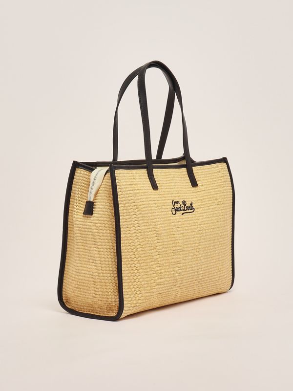 2. Sac pour femmes Vivian en raphia Noir-Beige MC2 Saint Barth viv0007