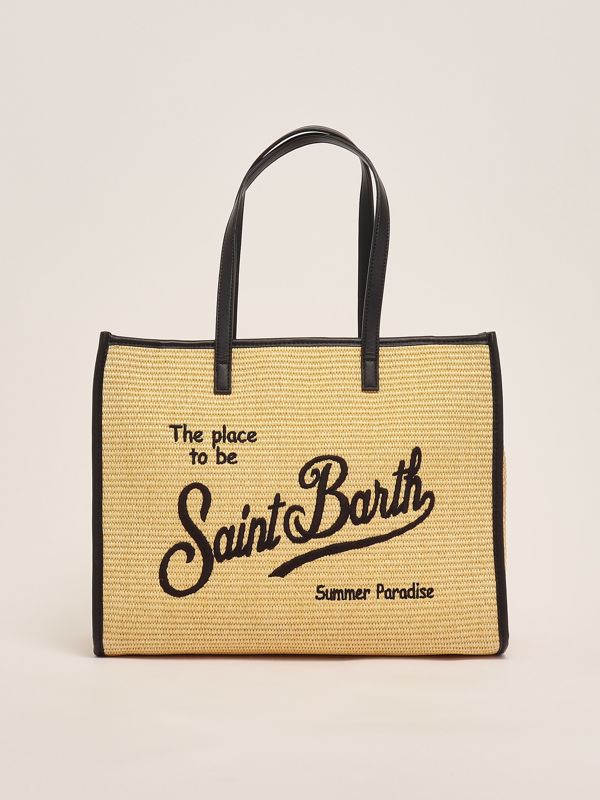 1. Sac pour femmes Vivian en raphia Noir-Beige MC2 Saint Barth viv0007