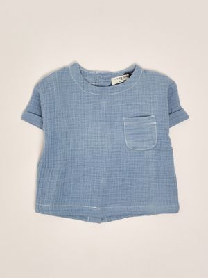 Neugeborenes Baby-T-Shirt Benedetto aus Baumwolle Denim 1+ in the family
