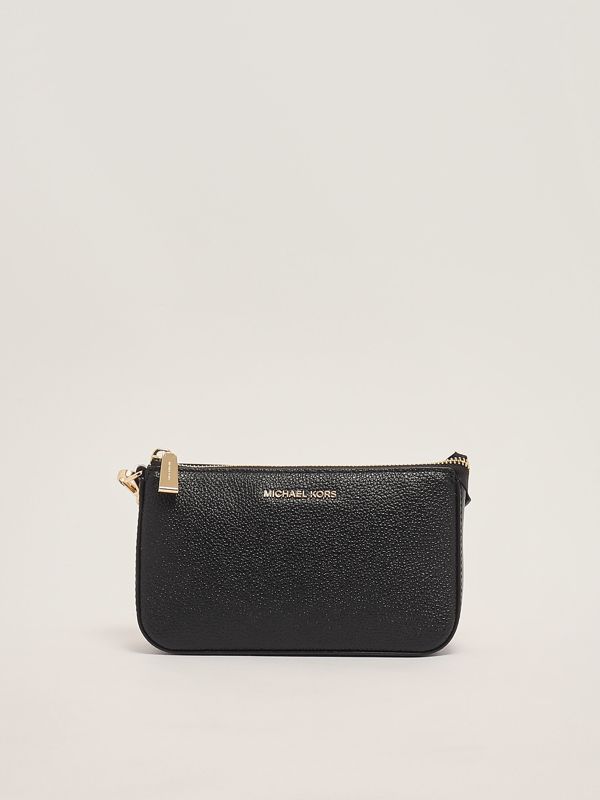 だち　MICHAEL KORS Jet Set Small Pebbled Leather Double-Zip Camera Bag, BLACK