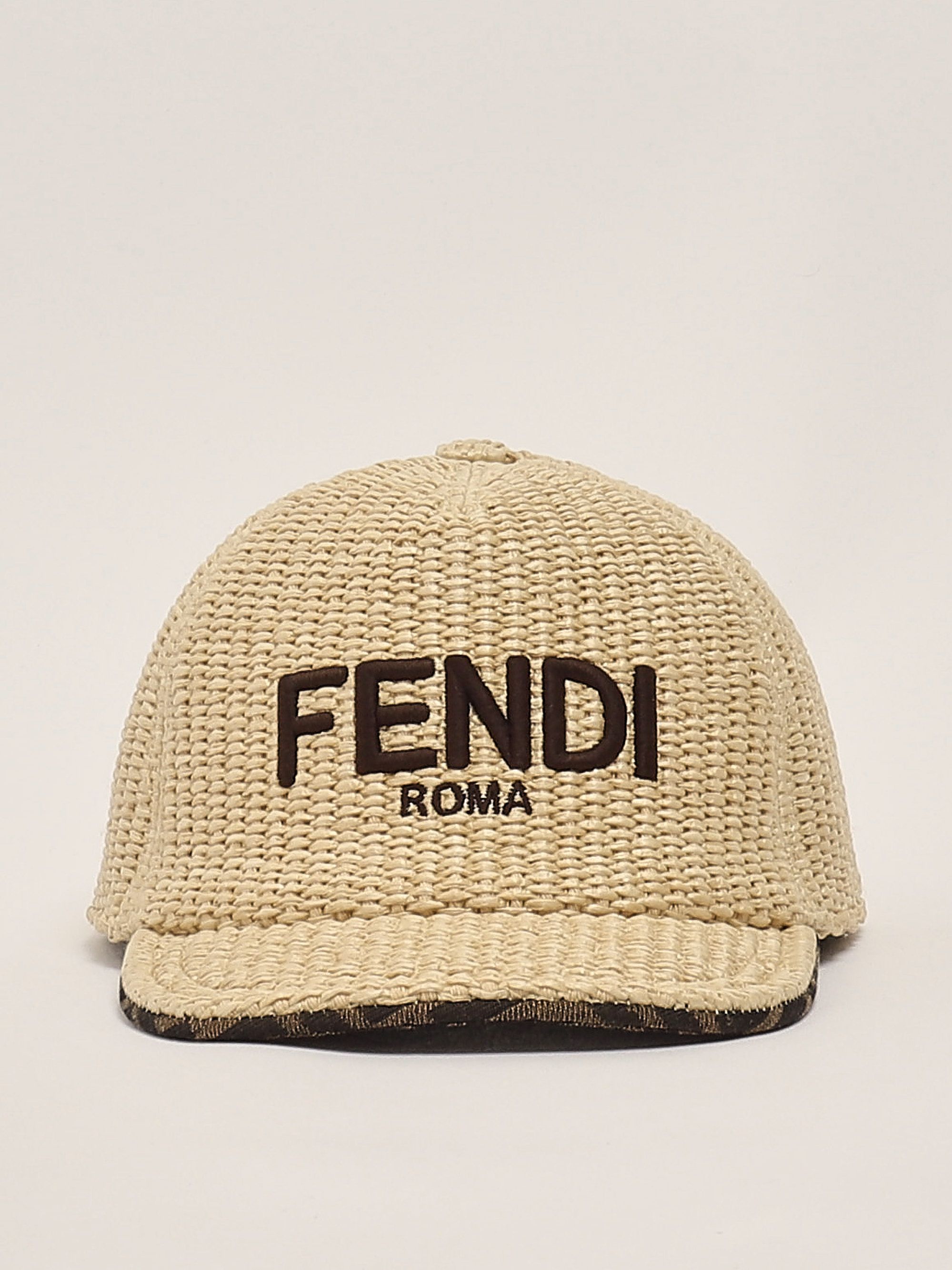 ストローハット FENDI EMBROIDERED COTTON BLEND AND RAFFIA HAT FF LOGO MOTIF RAFFIA BUCKET HAT | The Webster