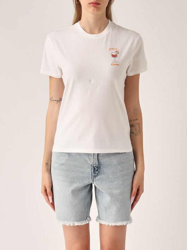 1. T-shirt donna in cotone Spritz Queen 01n Strass MC2 Saint Barth emi0001