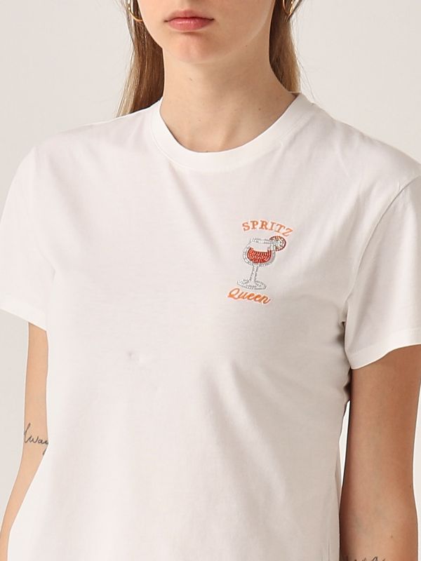 4. T-shirt donna in cotone Spritz Queen 01n Strass MC2 Saint Barth emi0001