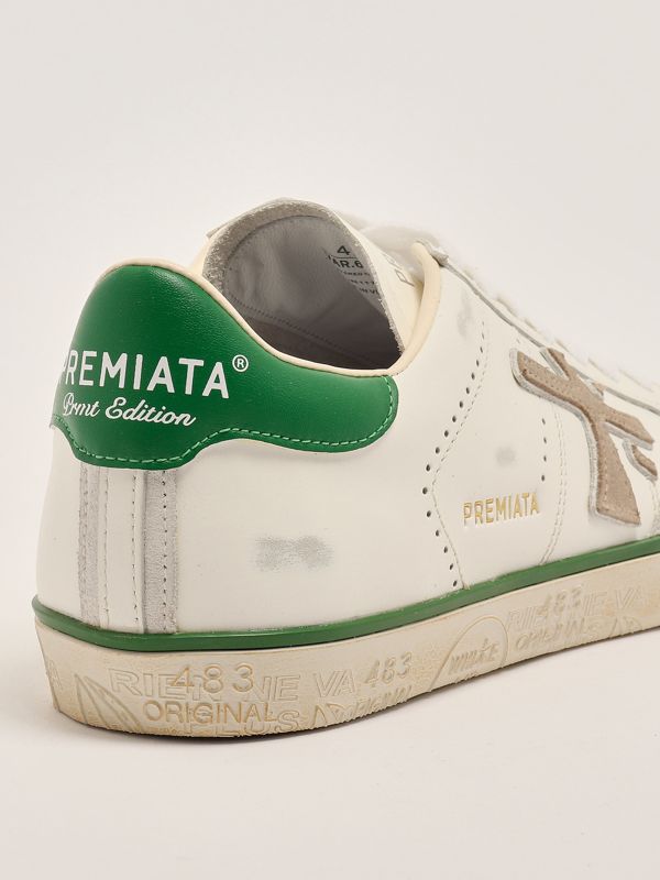 Steven 6645 leather sneakers for men ste06645 White-Green