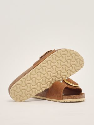 4. Madrid Big Buckle Damen-Sandale aus geöltem Leder Cognac