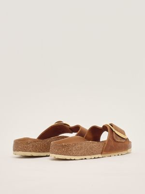 3. Madrid Big Buckle Damen-Sandale aus geöltem Leder Cognac