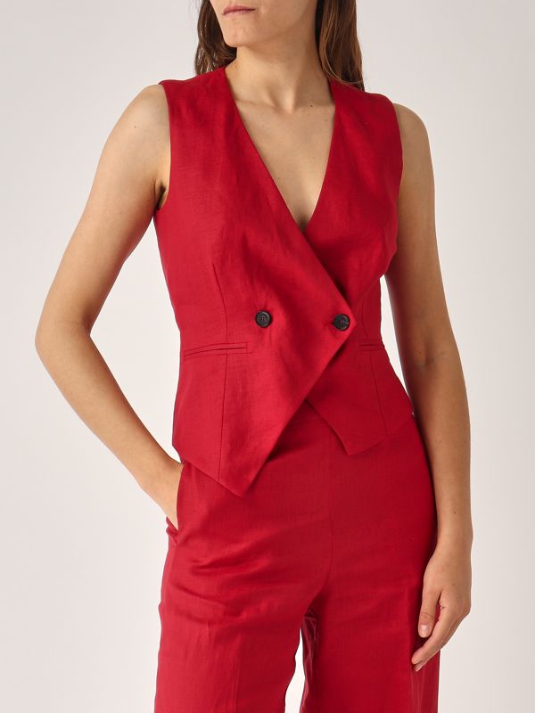 4. Suzy linen sleeveless jacket for women Red Liviana Conti l5sl43
