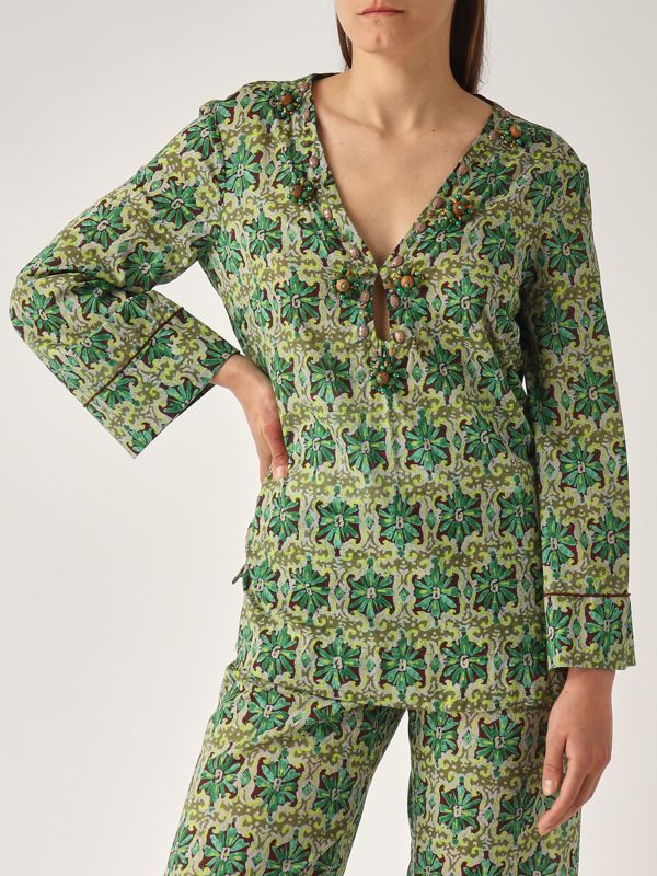 4. Caftán de algodón para mujer Verde-Beige Maliparmi jm553615206