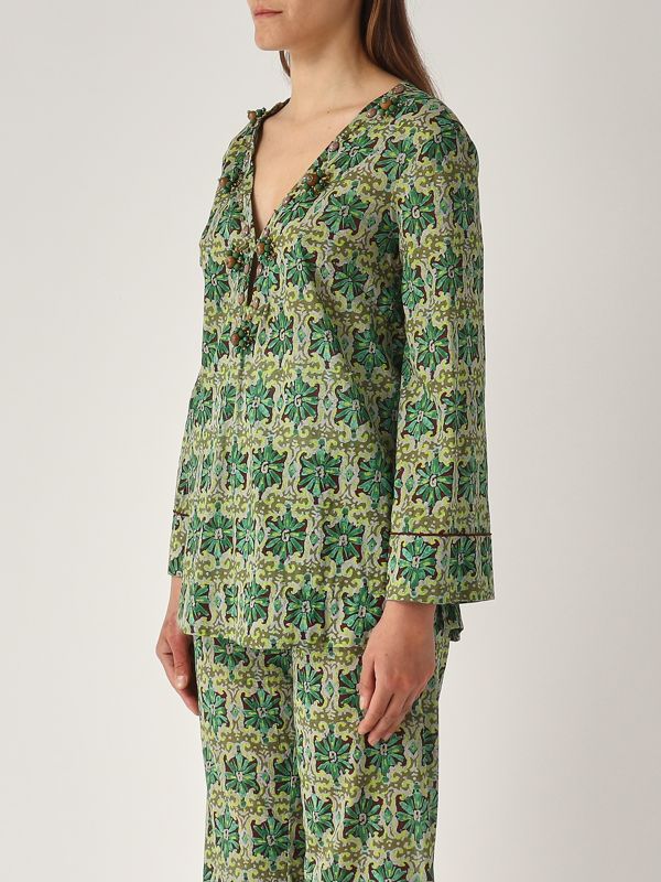 2. Caftán de algodón para mujer Verde-Beige Maliparmi jm553615206