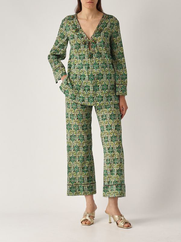 5. Caftán de algodón para mujer Verde-Beige Maliparmi jm553615206