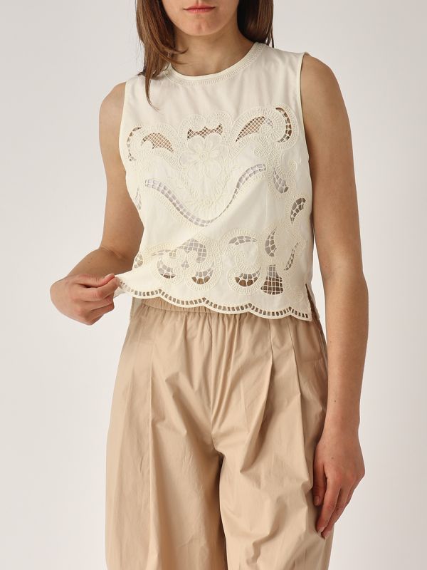 4. Top de algodón para mujer Marfil Twinset 251tt2165