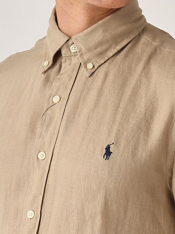 4. Camisa de hombre de lino de ajuste personalizado Beige Polo Ralph Lauren 710968912