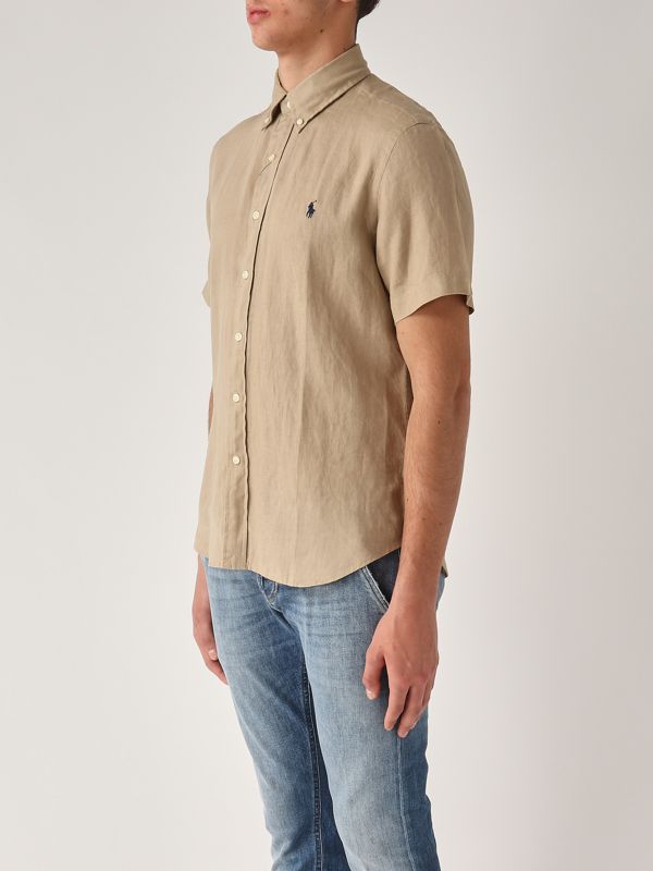 2. Camisa de hombre de lino de ajuste personalizado Beige Polo Ralph Lauren 710968912