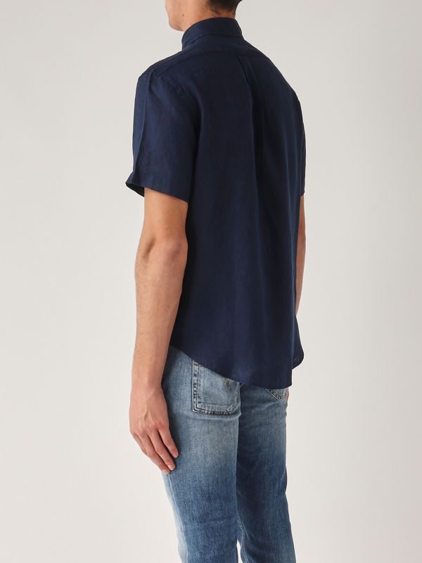 3. Camisa de hombre de lino de ajuste personalizado azul marino Polo Ralph Lauren 710968912