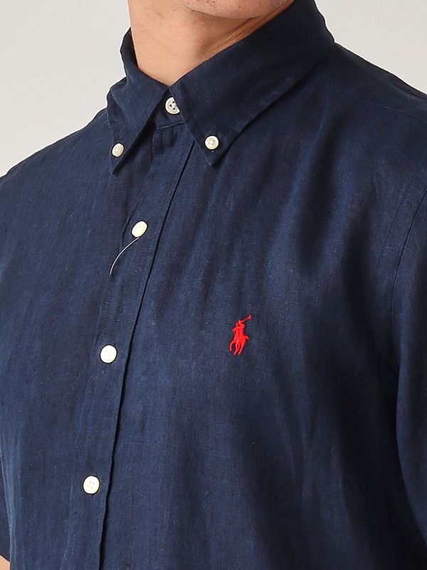 Polo Ralph Lauren Custom fit linen shirt for men - Navy | Caposerio.com