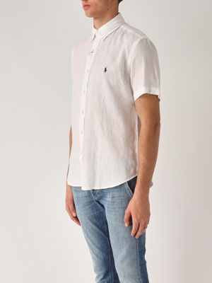 2. Camisa de hombre de lino de ajuste personalizado Blanco