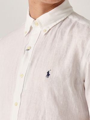 4. Camisa de hombre de lino de ajuste personalizado Blanco
