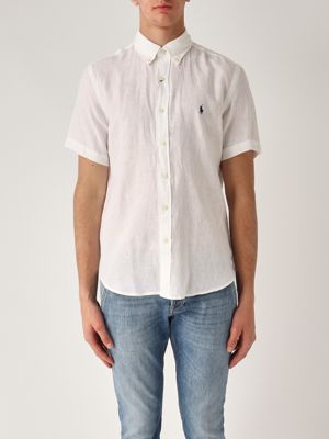 1. Camisa de hombre de lino de ajuste personalizado Blanco
