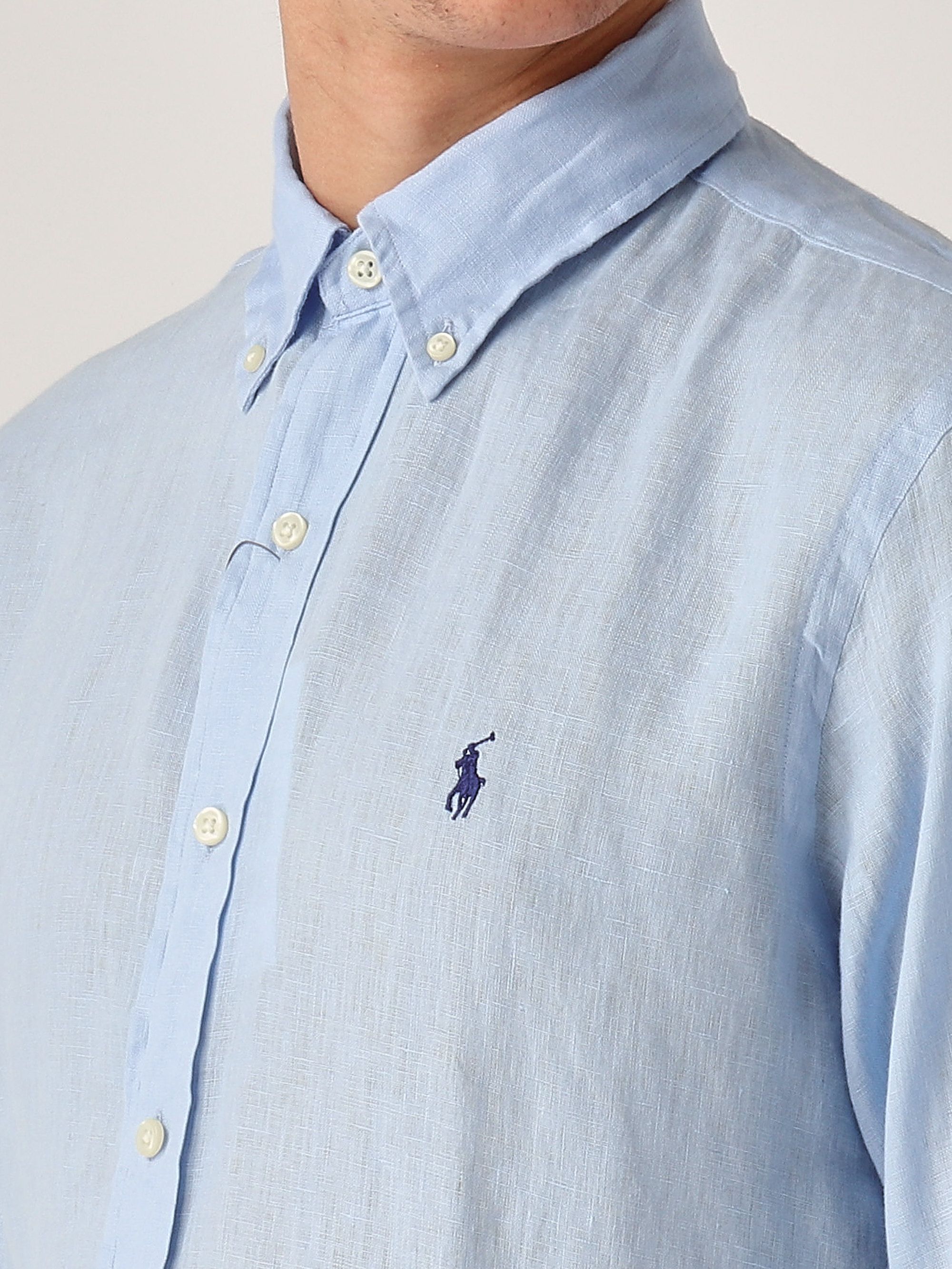 Tシャツ・カットソー Ralph Lauren SS25 Custom-Fit Linen Shirt (710966294 009) Custom fit linen shirt for men 710966294 Sky blue