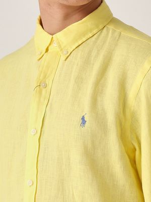 4. Slim fit linen shirt for men Yellow