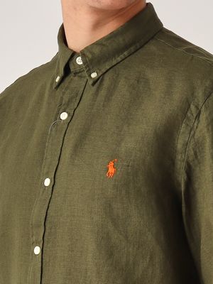 4. Slim fit linen shirt for men Military